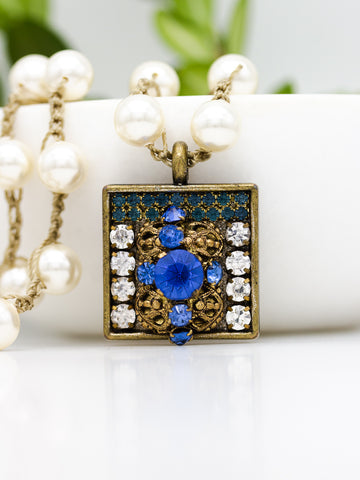 Royal Blue Repurposed Vintage Square Necklace