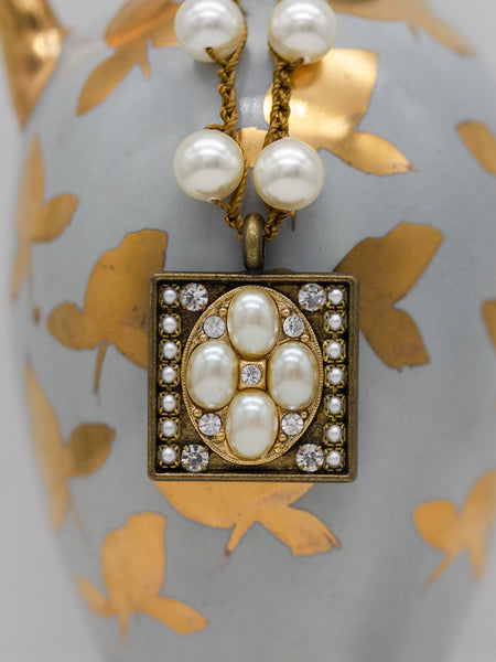 Vintage Pearl & Rhinestone Square Necklace