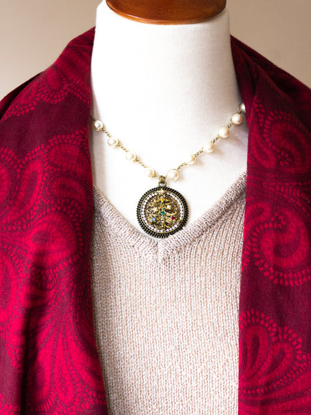repurposed vintage christmas tree necklace with pearls