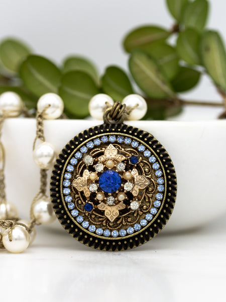Vintage Sapphire Blue and Gold Necklace